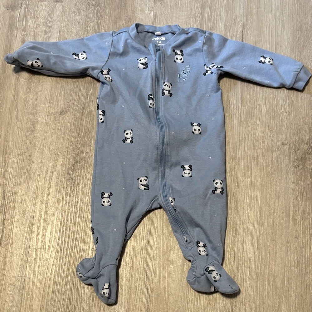 4/ $25 Pekkle Blue Panda Footed One-Piece